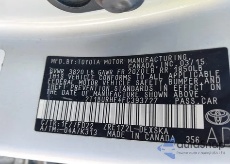 2015 Toyota Corolla S Plus из США, поврежденный, VIN 2T1BURHE4FC393727